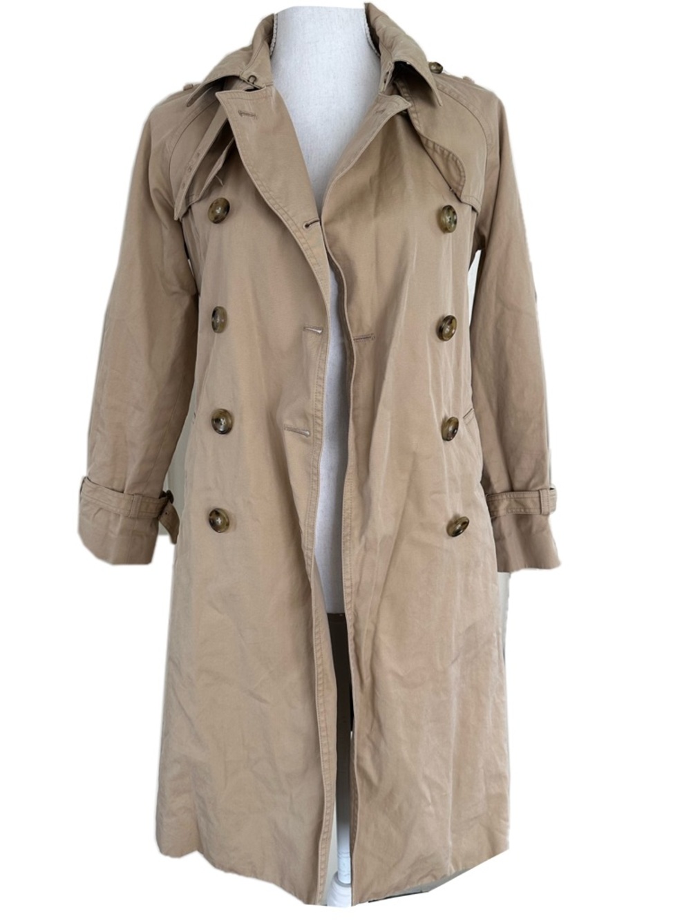 Women's Tan Double-Breasted Trench Coat